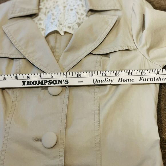 VTG Designer Women’s Mid Long Trench Coat Belted Jacket Overcoat Slim Fit Tan S - Picture 12 of 13